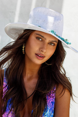 White Fedora with Layered Beaded Trim